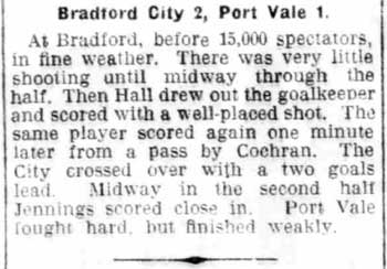 Press clipping: Bradford City 2-1 Port Vale, 1930