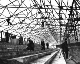Workers constructing the new stand at Port Vale
