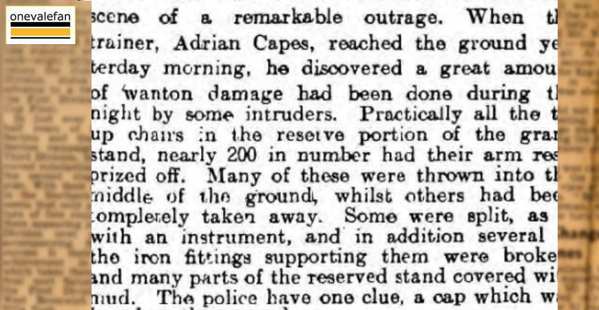 Clipping: Vale suffer vandalism in 1914…