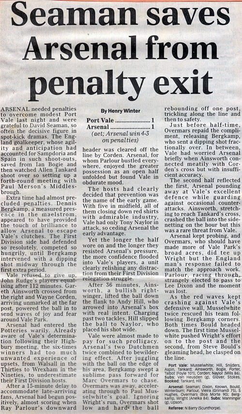 Port Vale v Arsenal FA Cup clipping