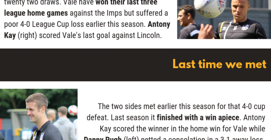 Infographic of Port Vale versus Lincoln City fixture history