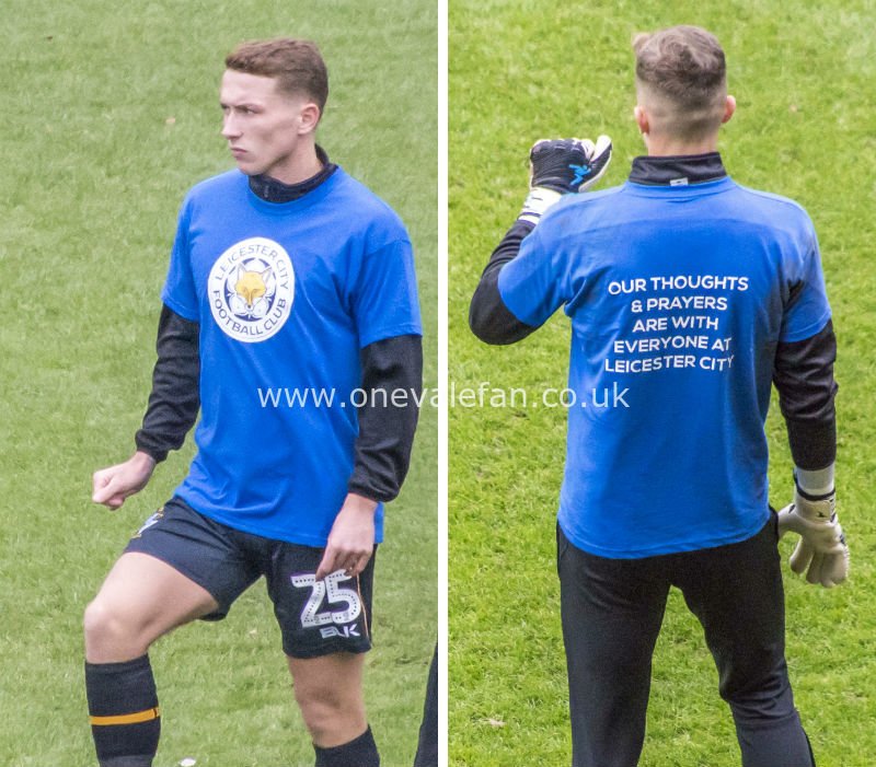Port Vale player wear Leicester CIty themed shirts in tribute to late chairman