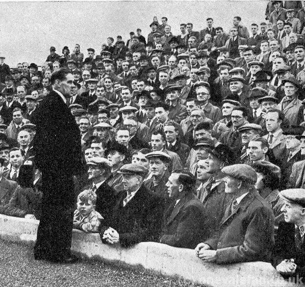 The chairman addresses the fans ahead of the opening of the Vale Park stadium