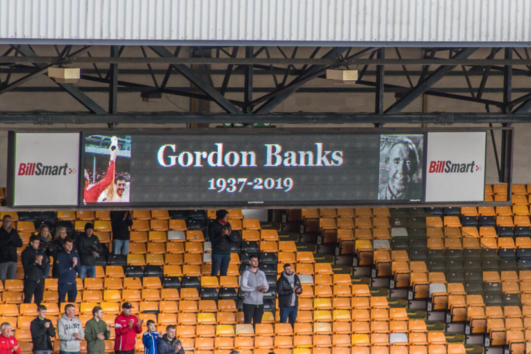 A tribute to Gordon Banks on the scoreboard