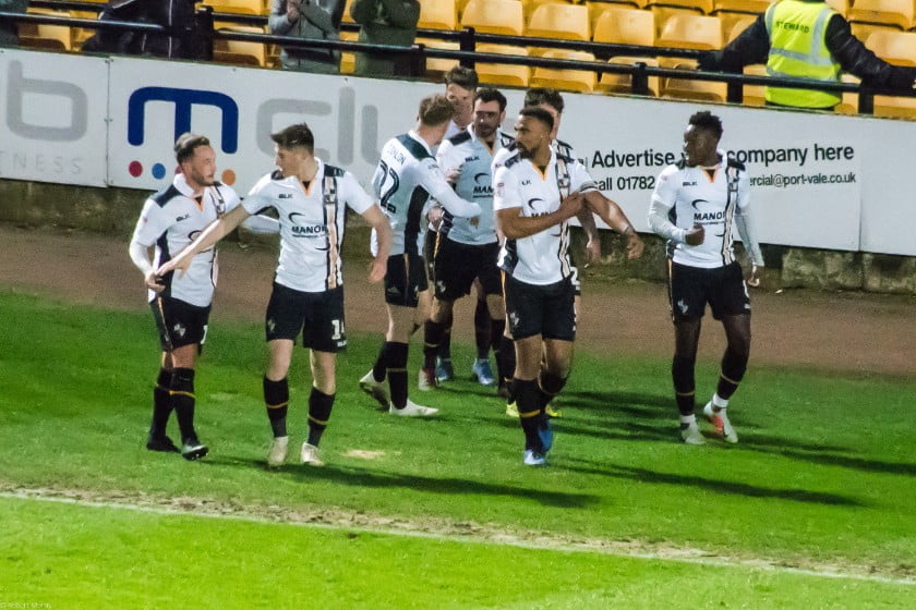 Port Vale 3-0 Yeovil: Vale players celebrate the first goal