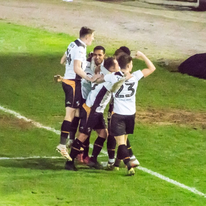Port Vale 3-0 Yeovil: scorer of the third goal, Cristian Montano, is congratulated
