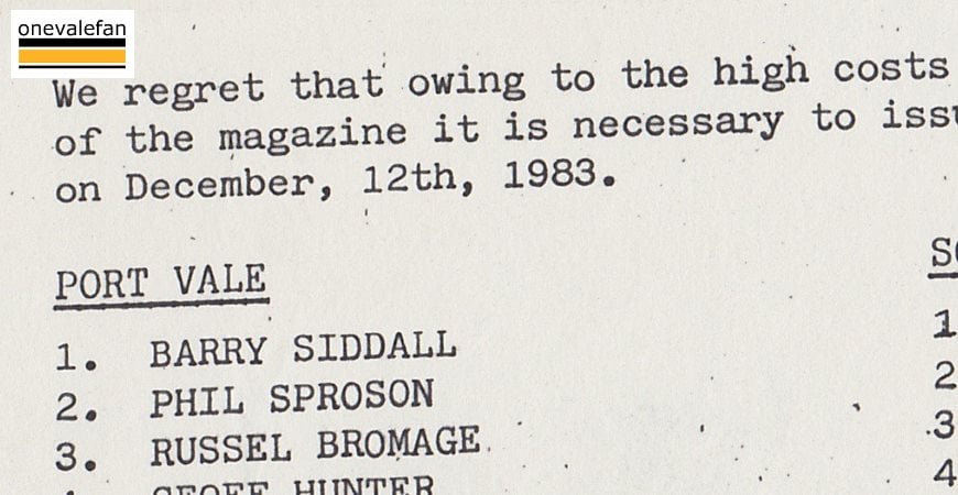 The Port Vale programme two months out of date, 1984