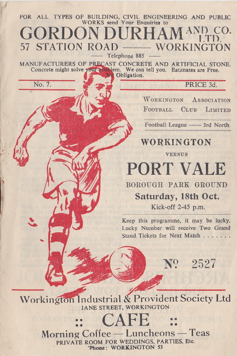 Workington versus Port Vale programme 1952 #1