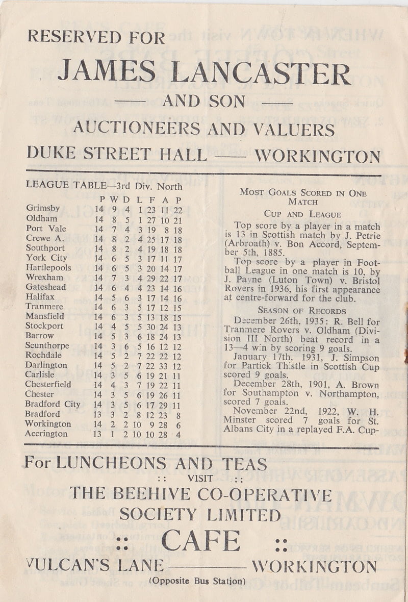 Workington versus Port Vale programme 1952 #4