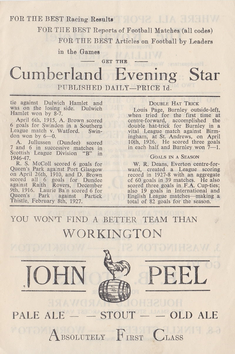 Workington versus Port Vale programme 1952 #5