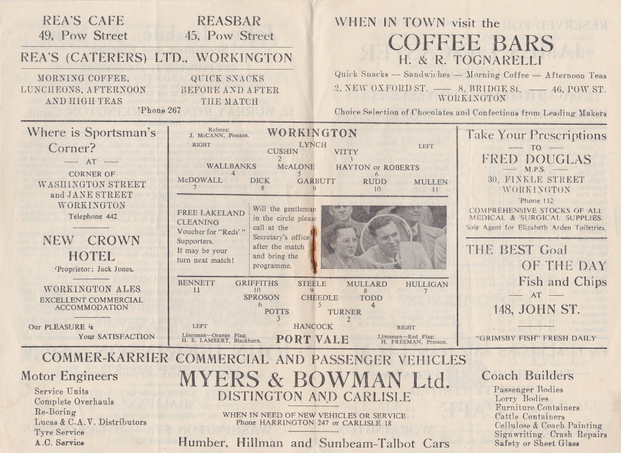 Workington versus Port Vale programme 1952 #6