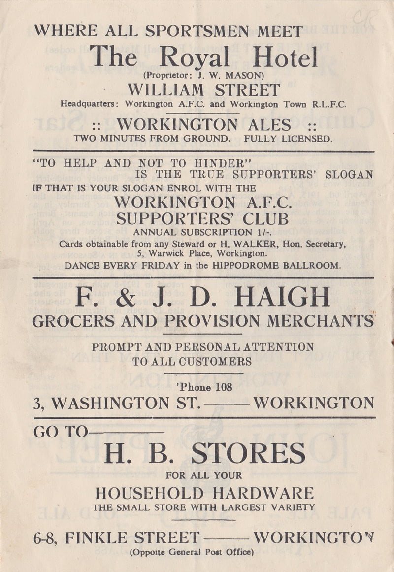Workington versus Port Vale programme 1952 #7