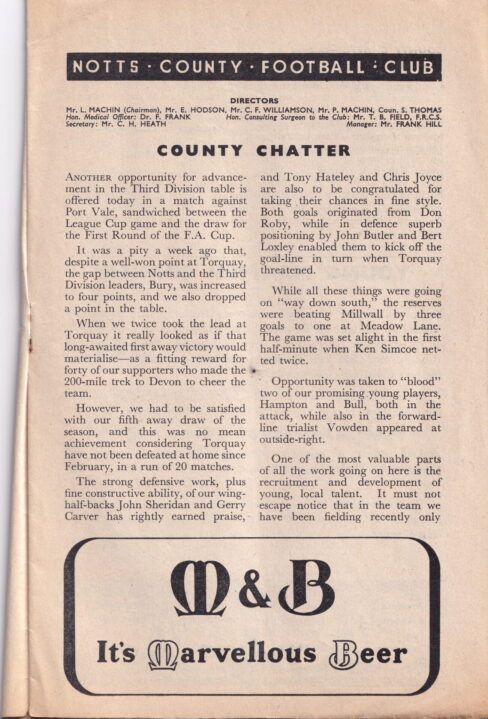 Notts County v Port Vale, 1960