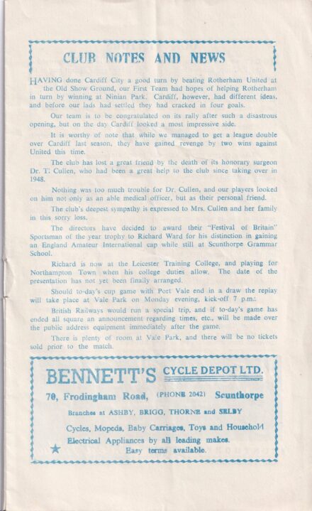 Scunthorpe United v Port Vale 1960