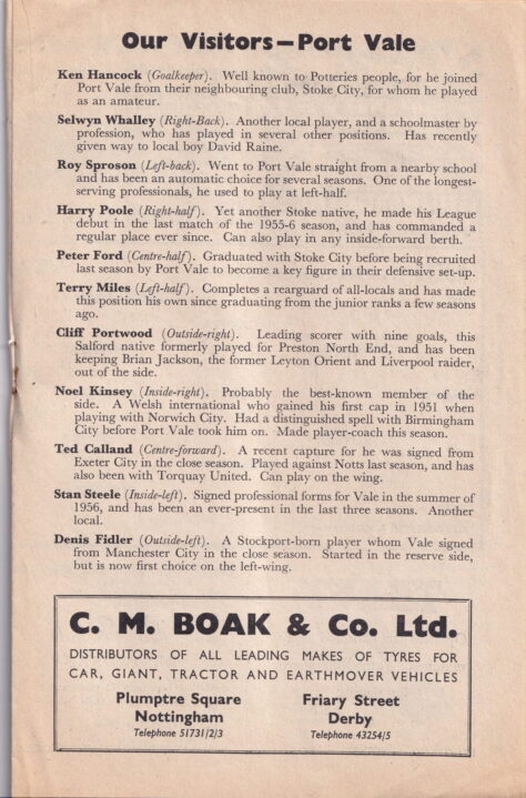 Notts County v Port Vale, 1960