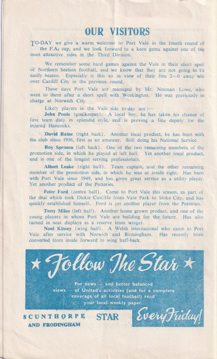 Scunthorpe United v Port Vale 1960