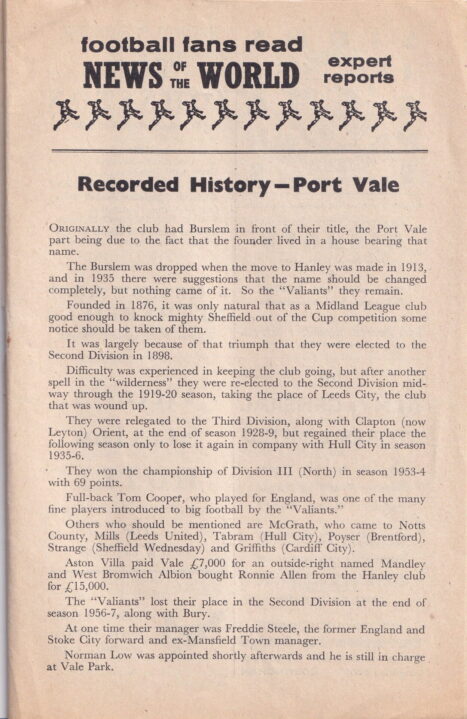 Notts County v Port Vale, 1960