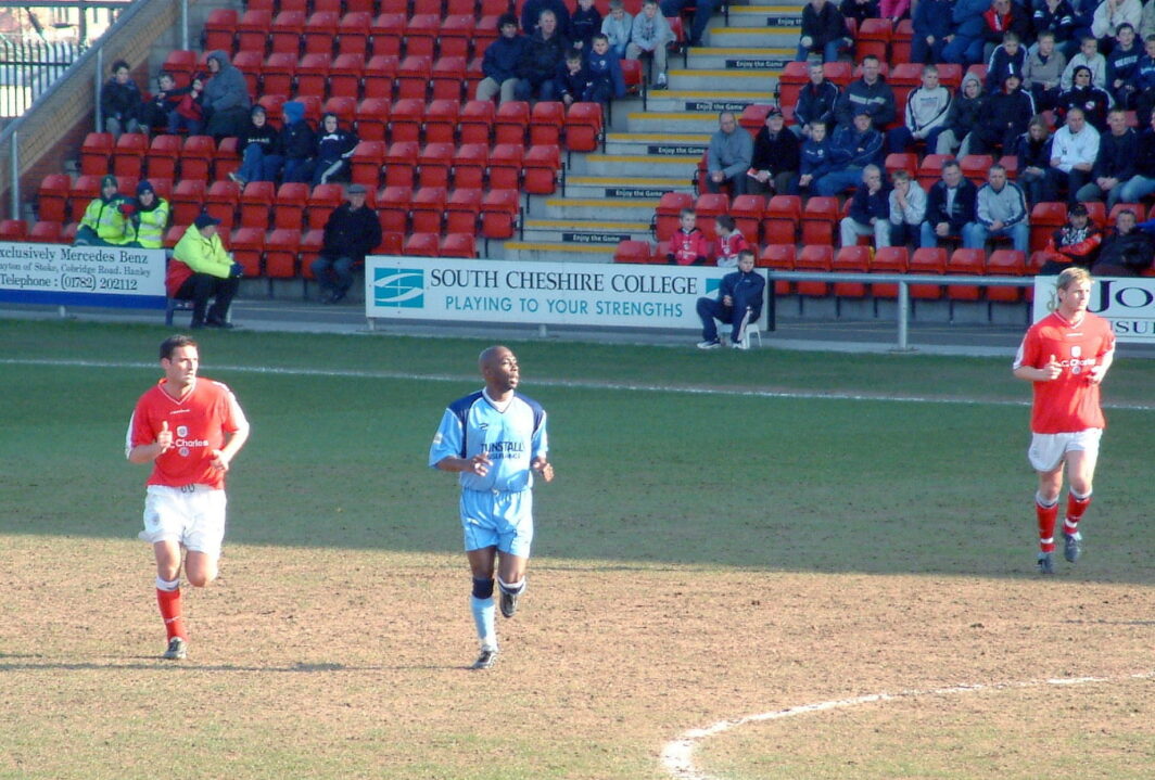 Crewe 1-1 Port Vale: Adrian Littlejohn flanked by two Crewe players