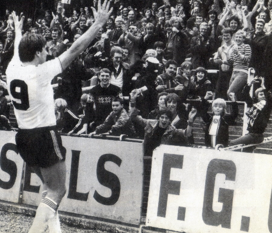 Port Vale striker Bob Newton in front of fans 1982-83