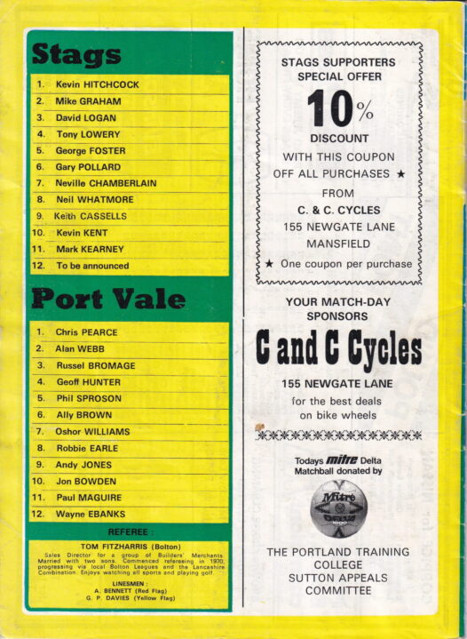 Mansfield Town v Port Vale programme, 1985