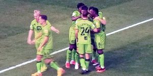 Port Vale players celebrate Tom Conlon's free-kick
