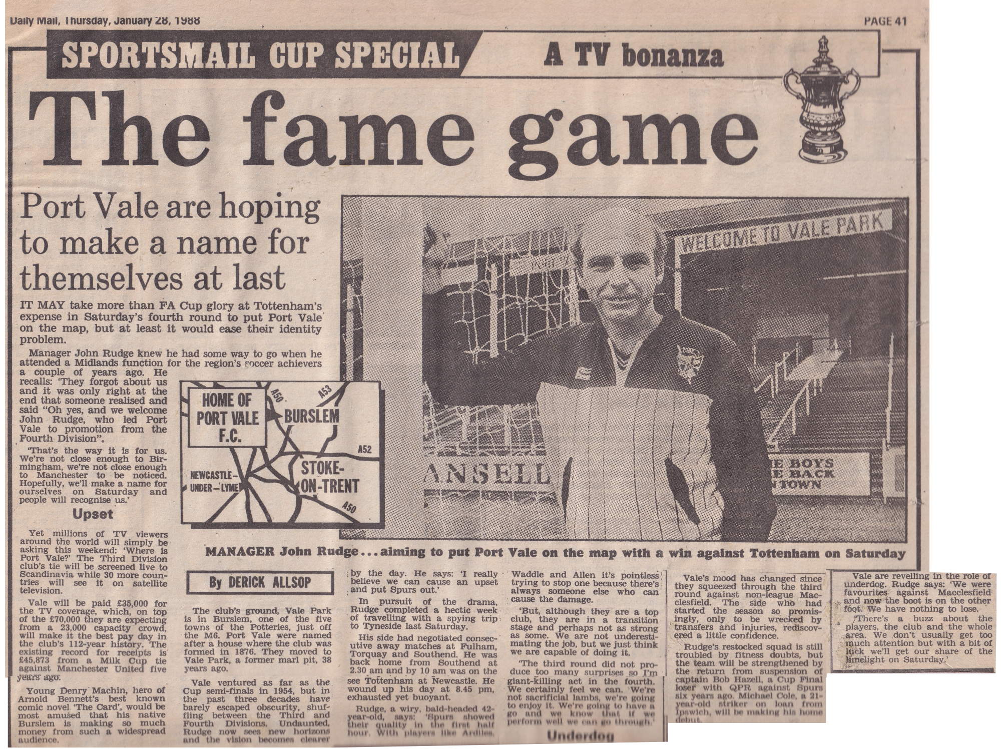 Daily Mail preview of the Port Vale v Tottenham Hotspur FA Cup game 1988