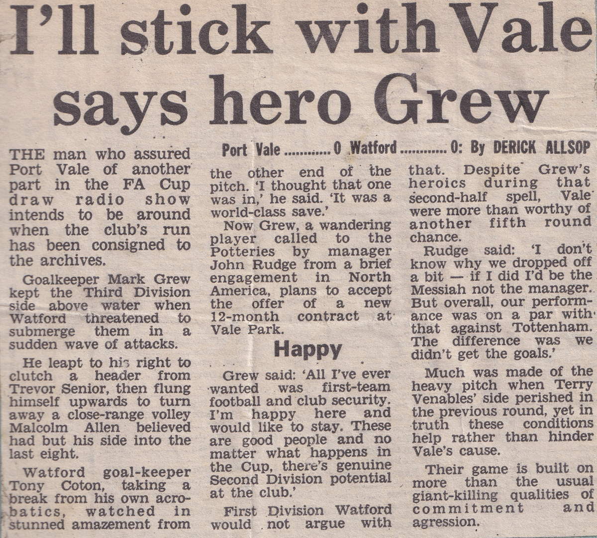 Port Vale 0-0 Watford, FA Cup 1988, match report