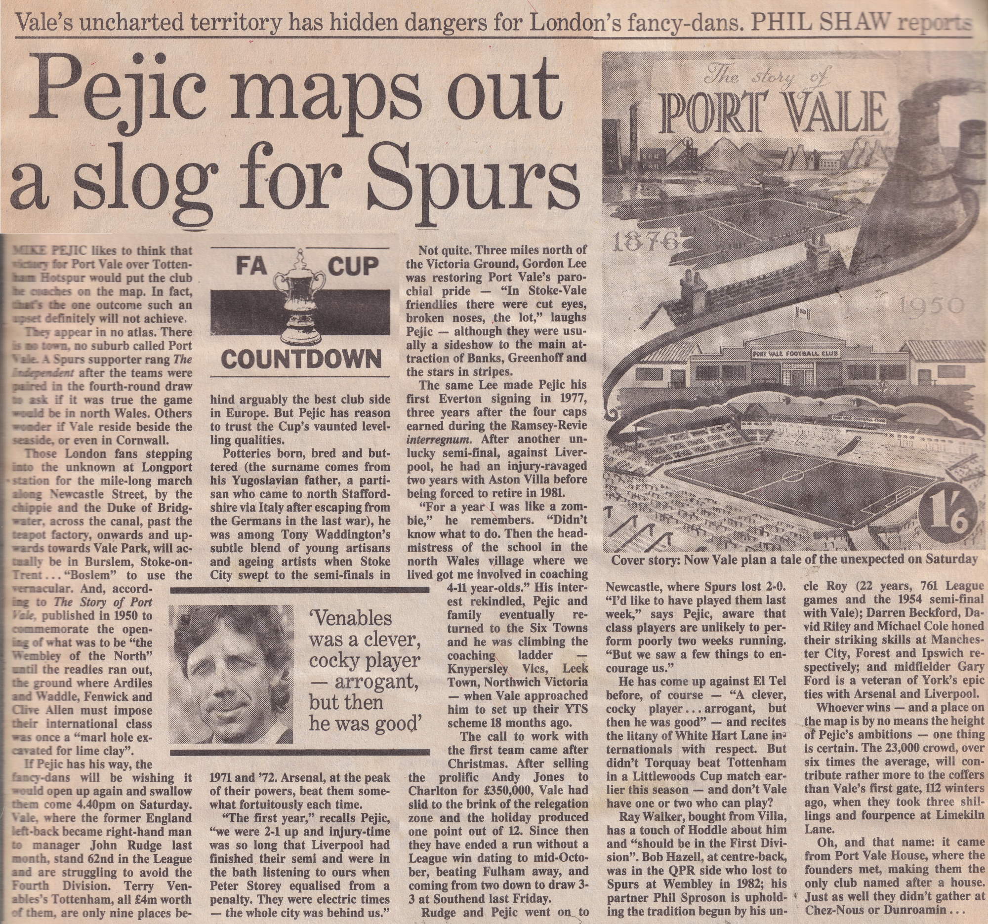 Independent preview of the Port Vale v Tottenham Hotspur FA Cup game 1988
