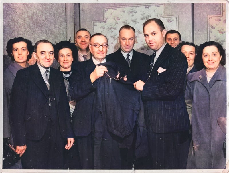 Manager Freddie Steele and club officials - colourised