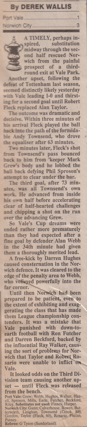 Port Vale 1-3 Norwich, FA Cup 1989
