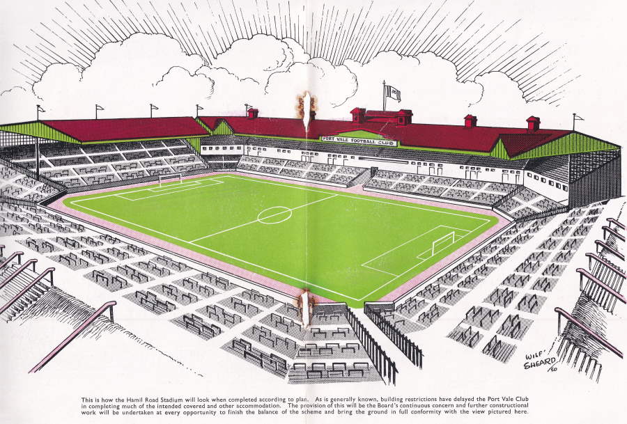 An artist's impression of the proposed Vale Park stadium - from the Story of Port Vale booklet, 1950