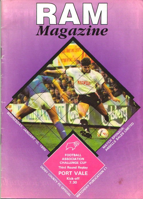 Derby County v Port Vale, programme front cover 1990