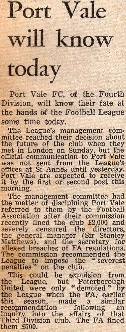 Port Vale will know today - press clipping