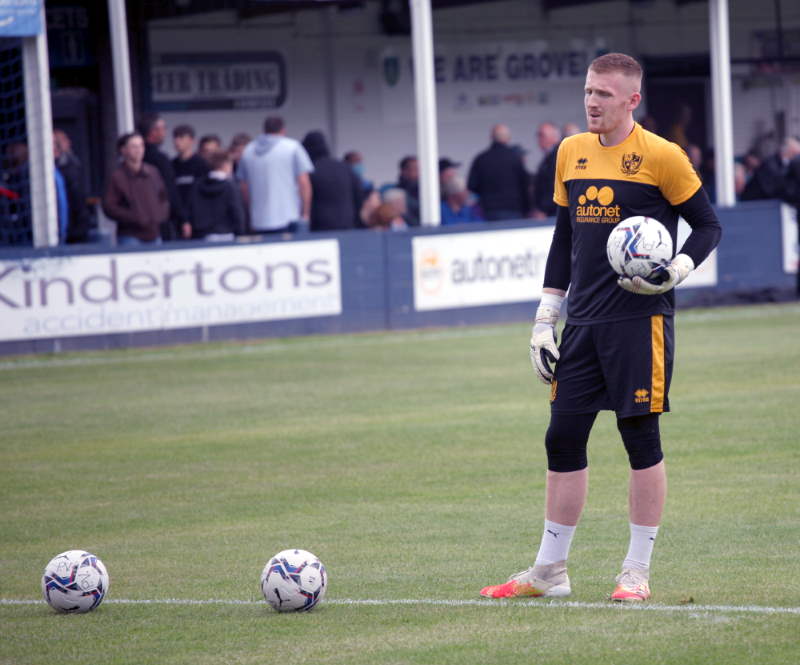 Port Vale goalkeeper Aidan Stone in action at Kidsgrove