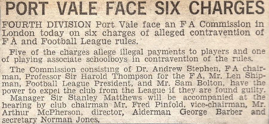 Port Vale face six charges - press clipping