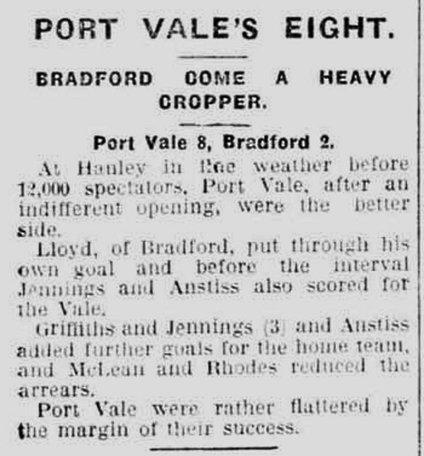 Port Vale 8-2 Bradford Park Avenue - clipping