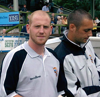 Port Vale striker Steve Brooker and goalkeeper Mark Goodlad