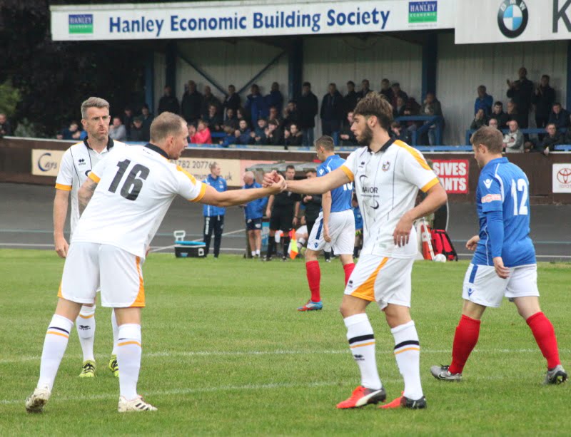 Danny Green congratulates Anthony de Freitas - Newcastle Town 0-8 Port Vale, 2017 - AS Photos