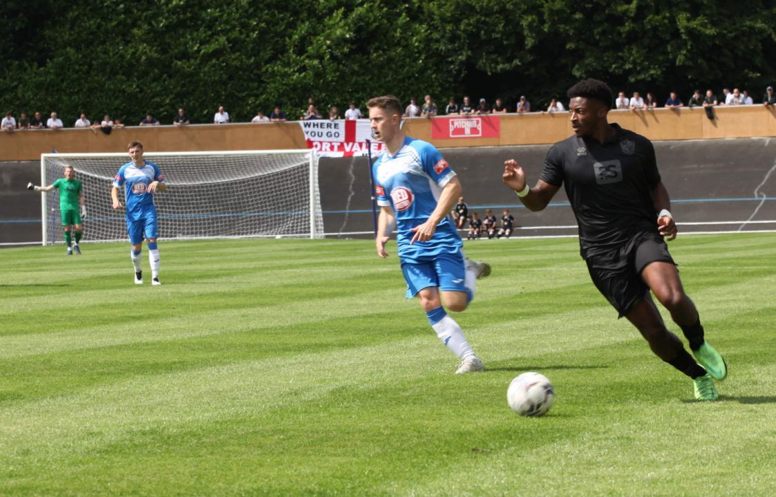 Devante Rodney on the ball - Newcastle Town v Port Vale friendly, 2021 - AS Photos