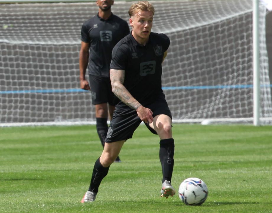 Tom Conlon on the ball - Newcastle Town v Port Vale friendly, 2021 - AS Photos