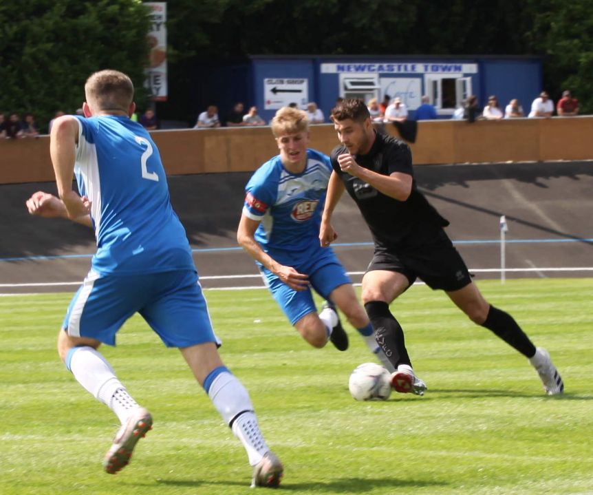 Brad Walker on the ball - Newcastle Town v Port Vale friendly, 2021 - AS Photos