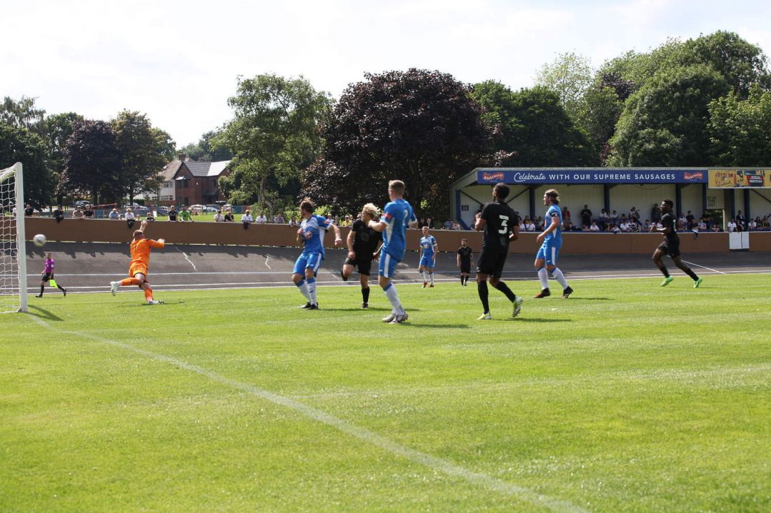 Eden Bailey's shot beats the keeper - Newcastle Town v Port Vale friendly, 2021 - AS Photos