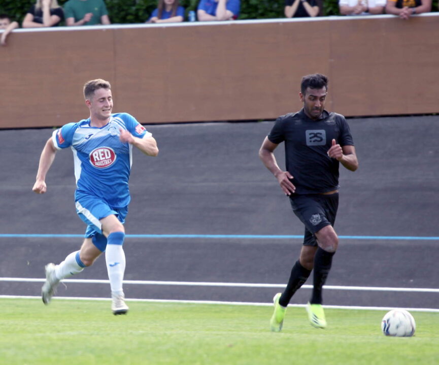 Mal Benning on the ball - Newcastle Town v Port Vale friendly, 2021 - AS Photos