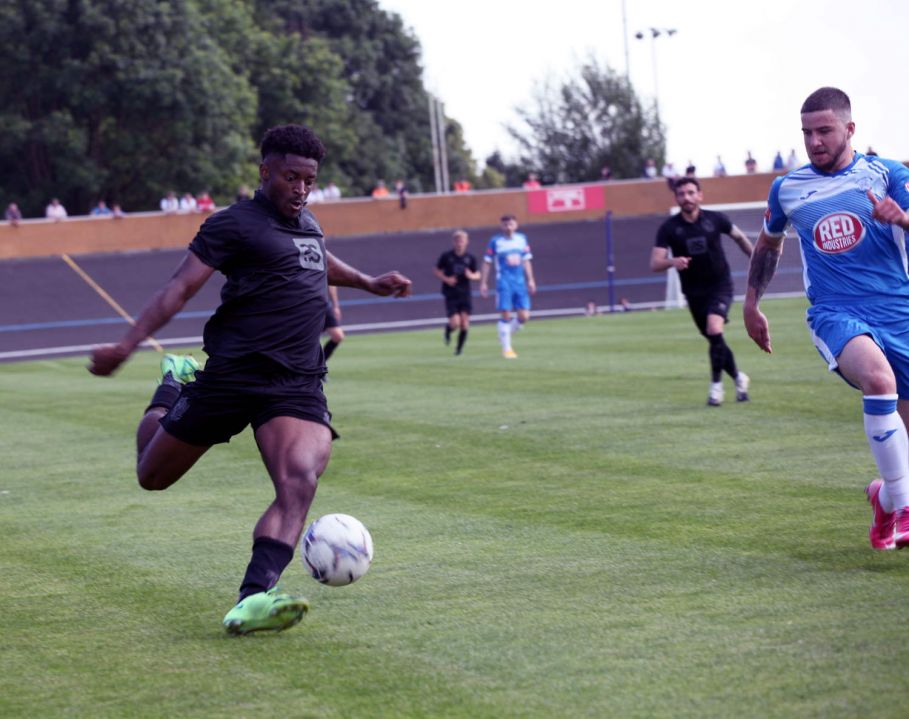 Devante Rodney on the ball - Newcastle Town v Port Vale friendly, 2021 - AS Photos