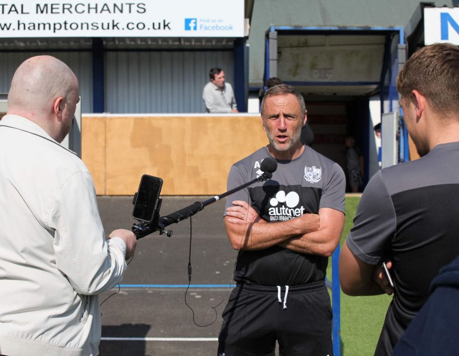 Coach Andy Crosby addresses the media - Newcastle Town v Port Vale friendly, 2021 - AS Photos
