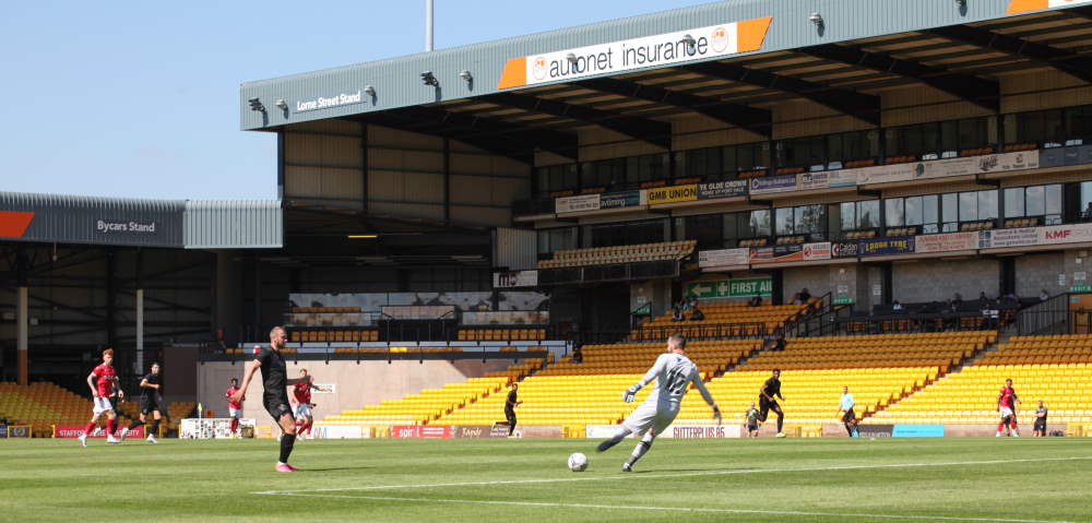 Action in front of the Lorne St stand - Port Vale 0-2 Nottm Forest, friendly 2021
