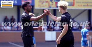 Mal Benning congratulates Eden Bailey - Newcastle Town v Port Vale, 2021 - AS Photos