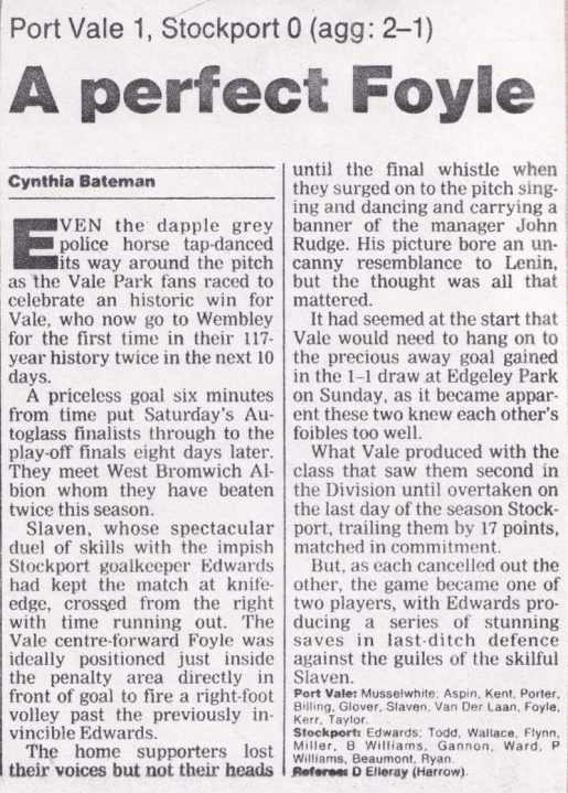Press clipping: Port Vale 1-0 Stockport County, play-off semi-final second leg 1993