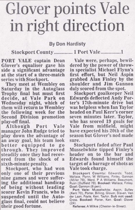 Press clipping: Stockport County 1-1 Port Vale, play-off semi-final first leg 1993