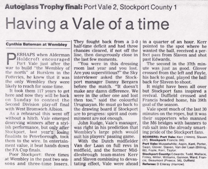 Press clipping: Autoglass Trophy final report, 1993